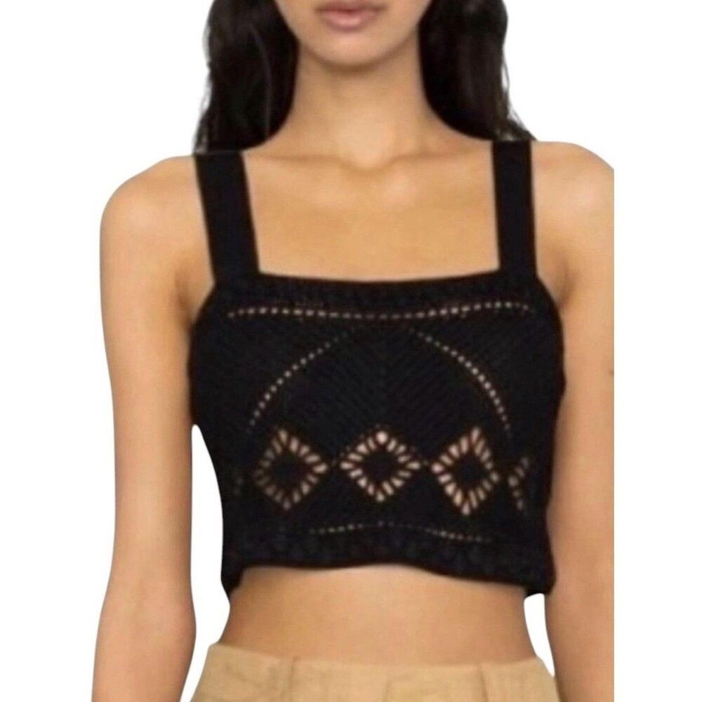 Maje Mayon Crochet-Knit Crop Top Black Noir Size T1 ( US S)